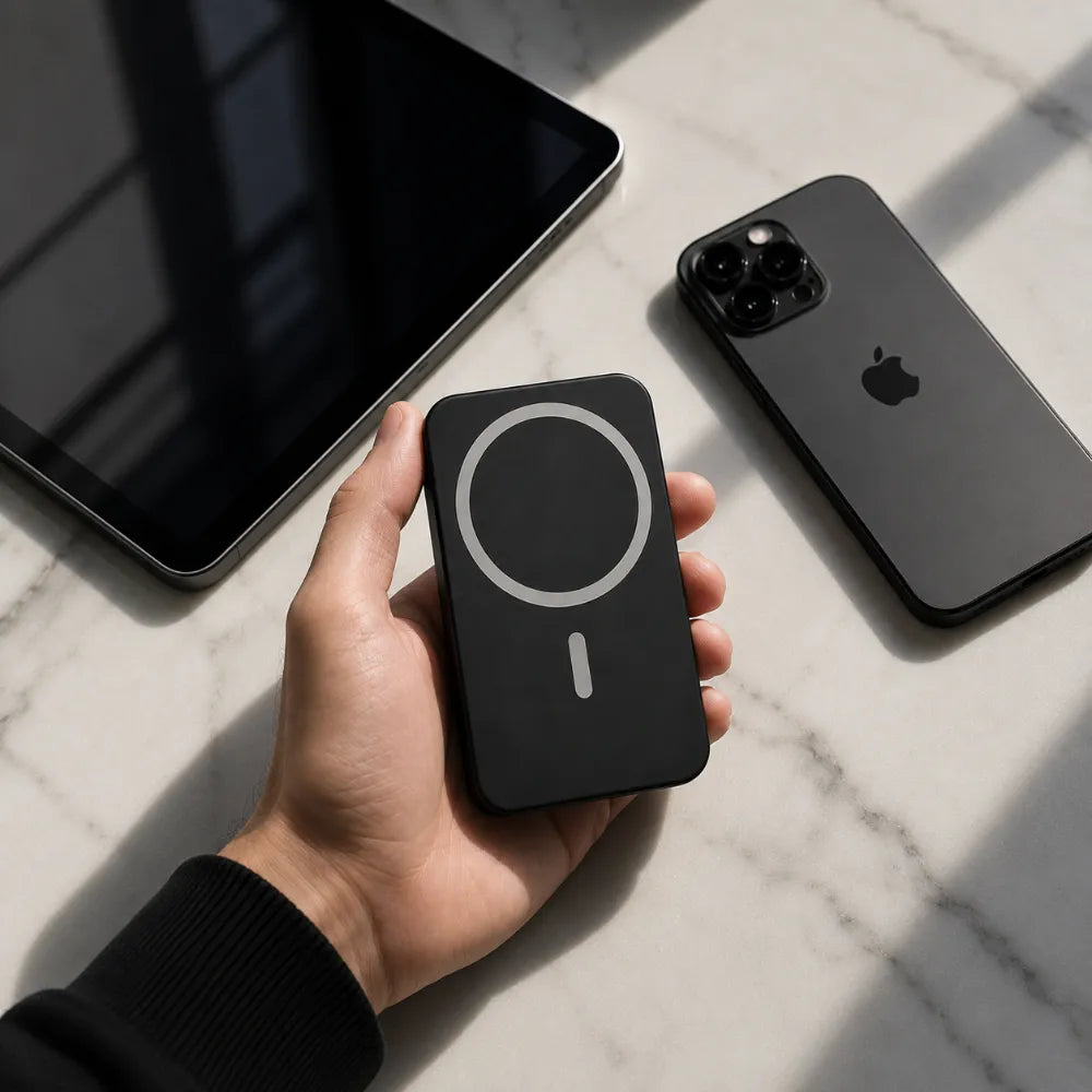 Batterie externe Charge Zénith noir compatible iphone avec design élégant et recharge sans fil 